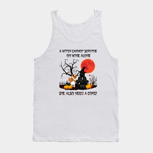 A Witch Cannot Survive On Wine Alone She Also Need A Corgi Halloween Shirt Tank Top